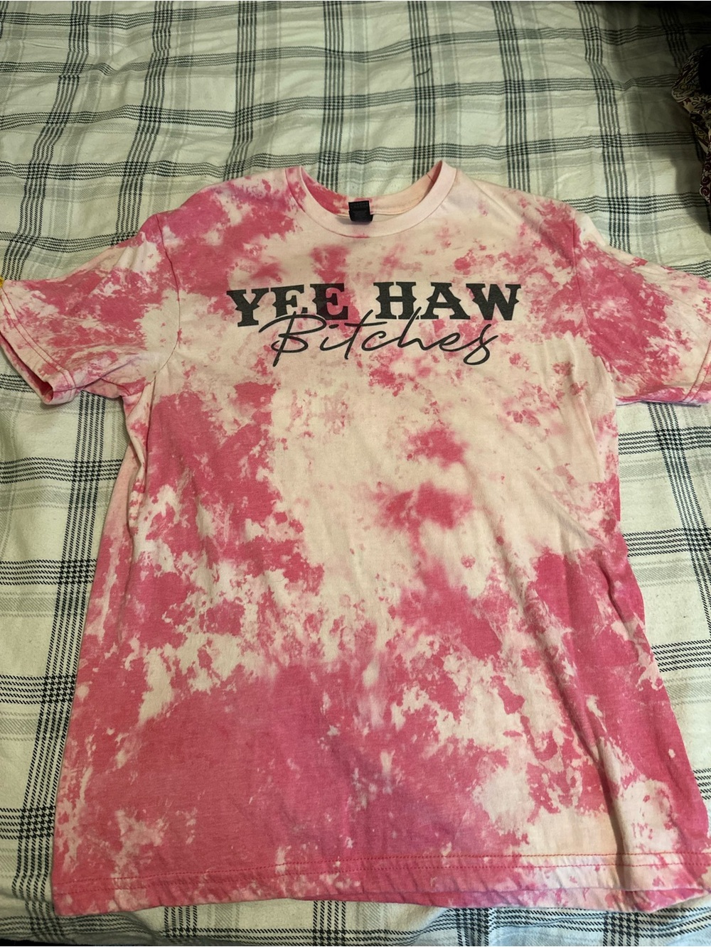 Gildan Pink and Cream Tie-Dye 'Yee Haw Bitches' Graphic Tee